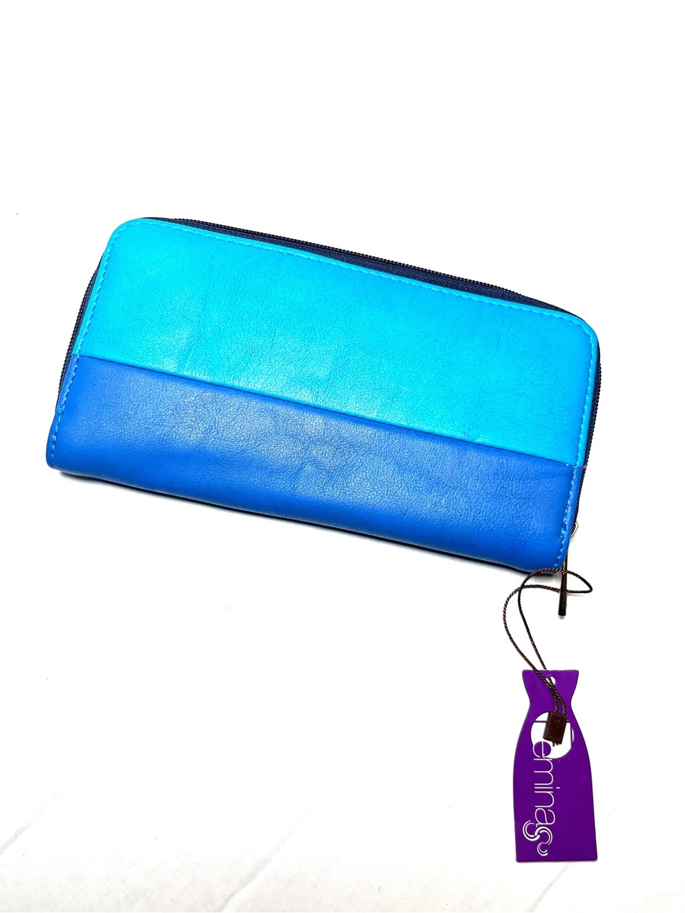 Colorblock Zip Wallet in Aqua and Royal Blue